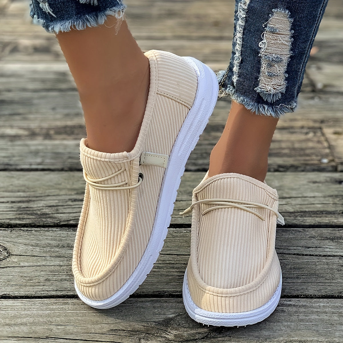Women's Solid Color Loafers Slip-On Low Top Fabric Casual Shoes for Fall