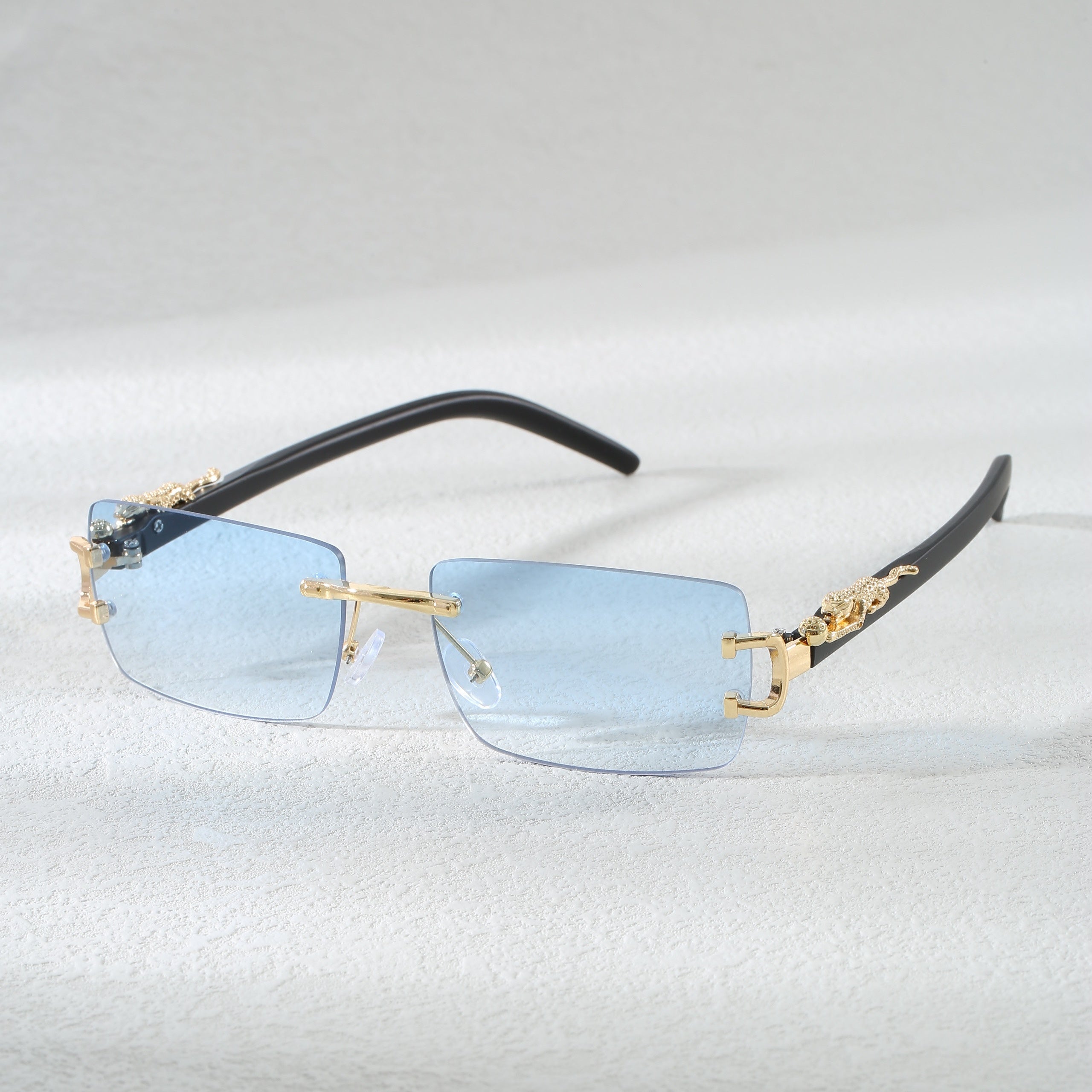 Vintage Leopard Metal Rimless Square Glasses for Outdoor Fashion