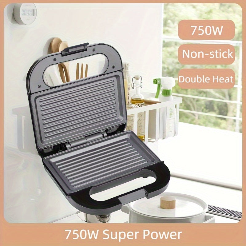 Double-Sided 750W Sandwich Maker with Non-Stick Coating for Toast Waffles Veggies