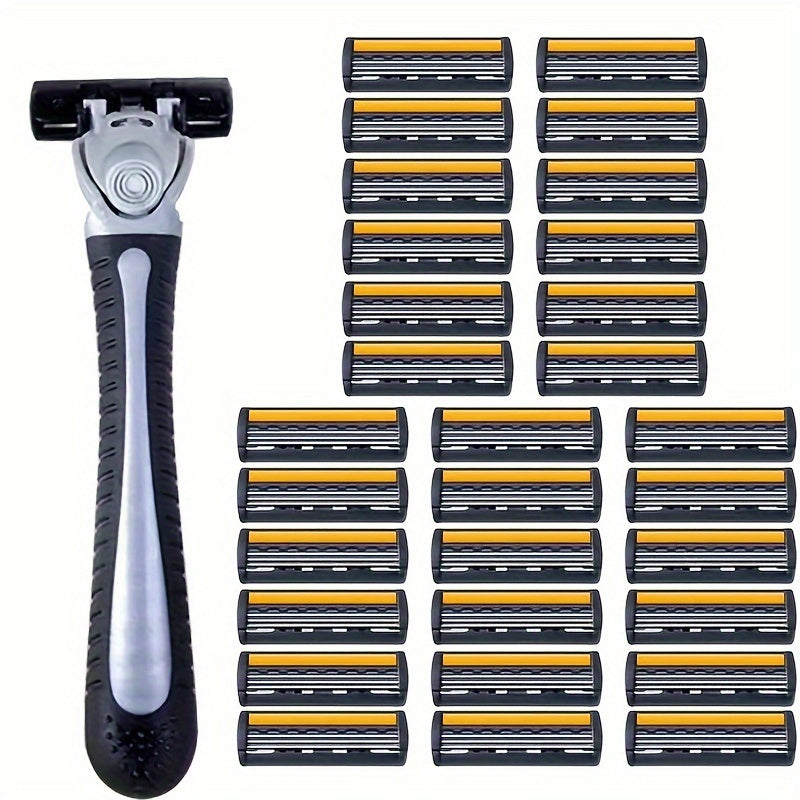 Men's Safety Razor for Facial Hair and Beard Grooming with Yellow Three-Layer Blade