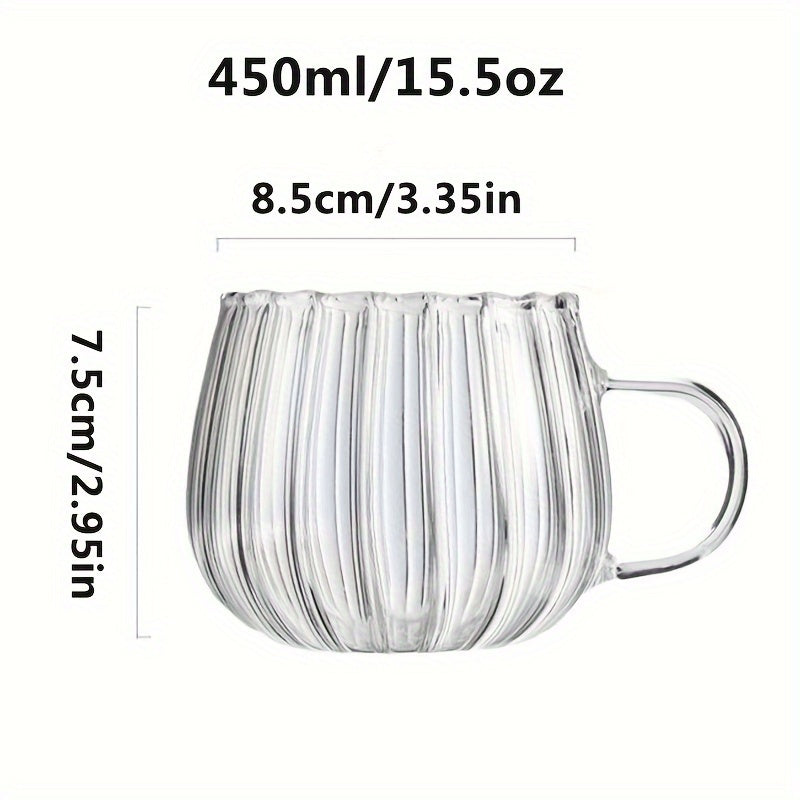 Set of 4 Handcrafted Borosilicate Glass Mugs with Colorful Stripes Pumpkin-Shaped Large Belly 15.5oz