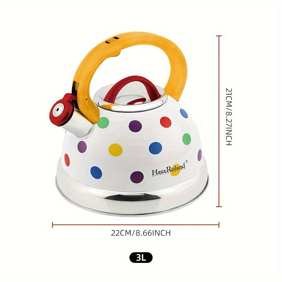 Stainless Steel Whistling Kettle Polka Dot Design for Gas and Induction Stoves