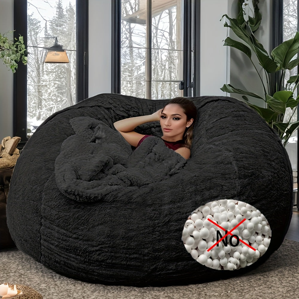 Black Plush Bean Bag Chair Cover Removable Zippered Slipcover for Living Room and Bedroom