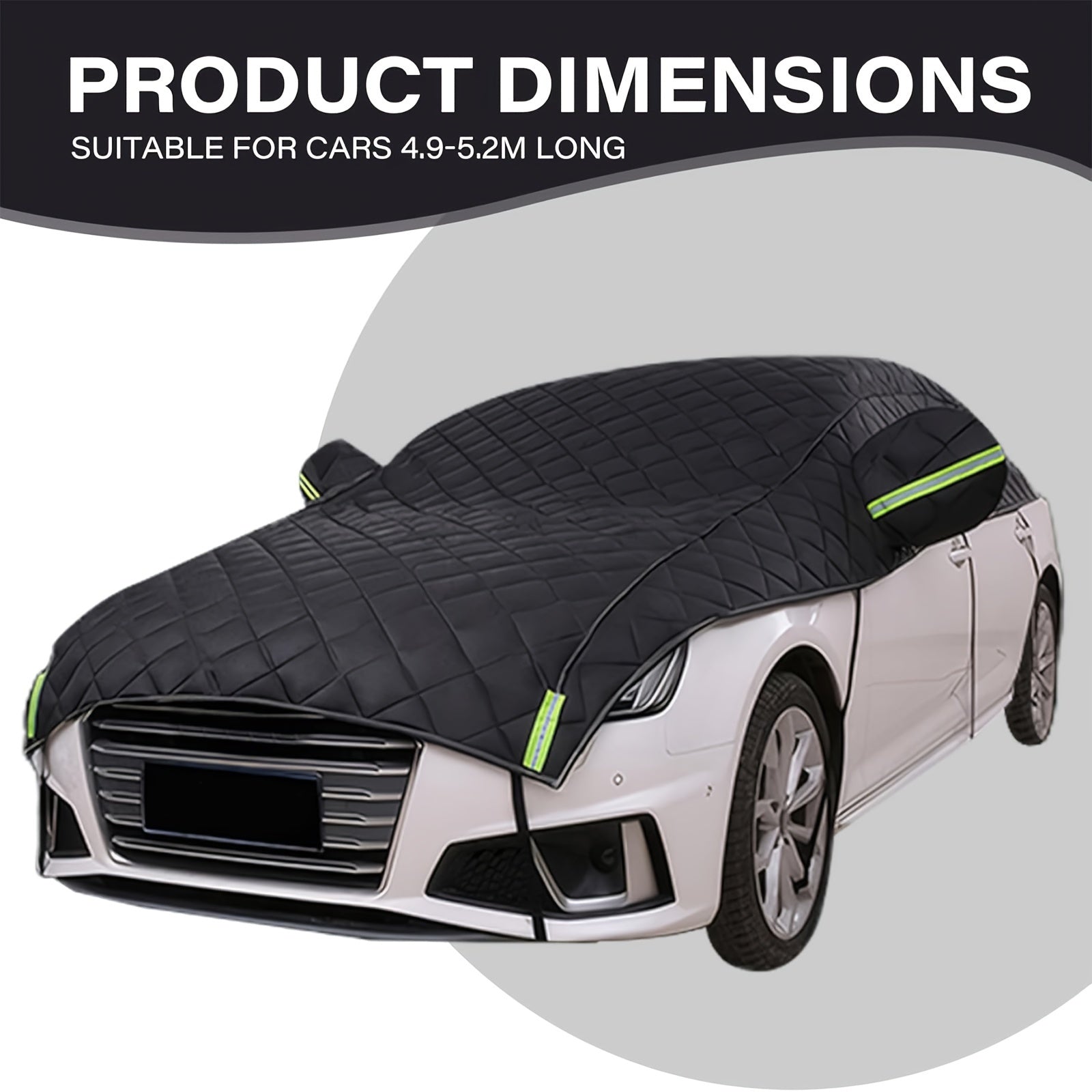 Quilted Hail Protector Car Cover for Most Vehicles Black Green Plush Material