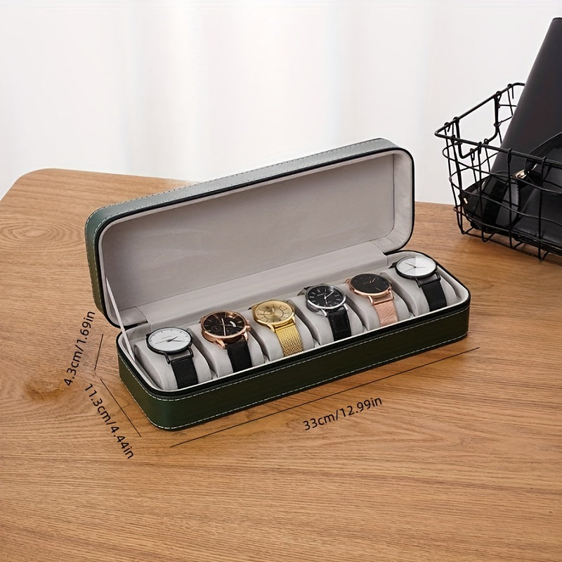 Caja de exhibición para reloj cuadrado con cuero PU verde y cierre de tapa abatible