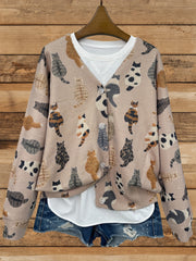 Women's Plus Size Woven Effect V-Neck Long Sleeve Cardigan Casual Sweater