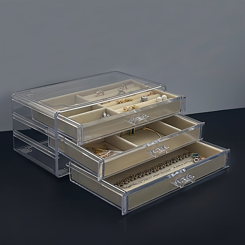 Jewelry Organizer Storage Box with Dustproof and Anti-Oxidation Clear Drawer for Rings Earrings Necklaces