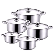 Set of 5 Stainless Steel Cookware Pots with Lids, Heat-Proof Handles