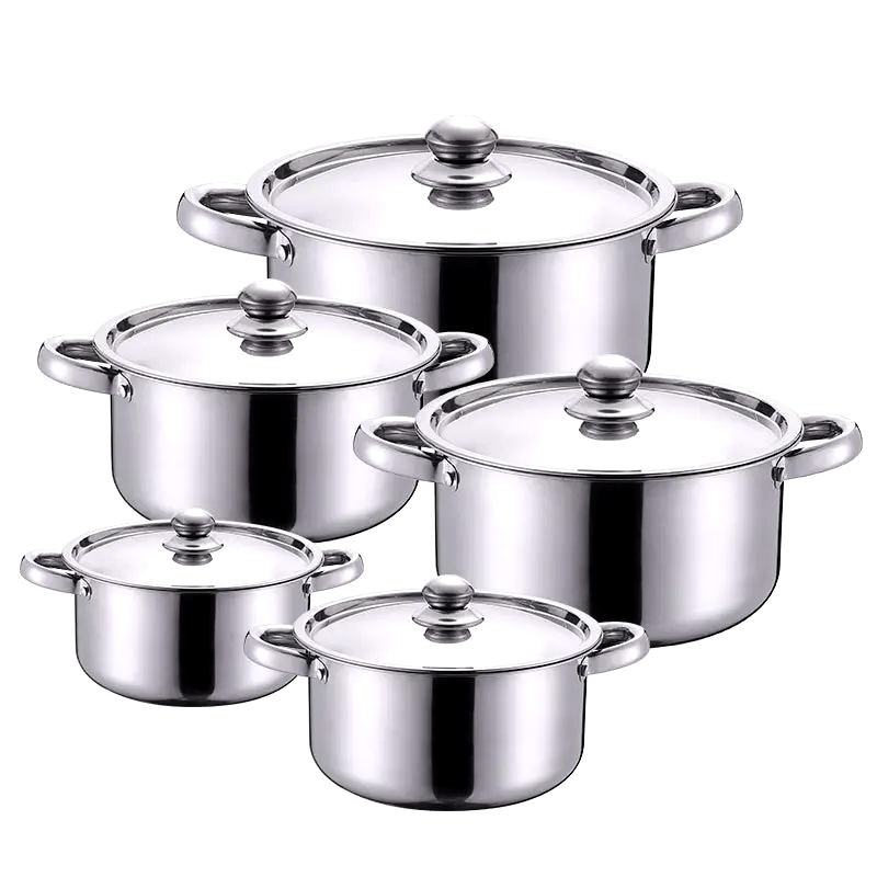 Set of 5 Stainless Steel Cookware Pots with Lids, Heat-Proof Handles