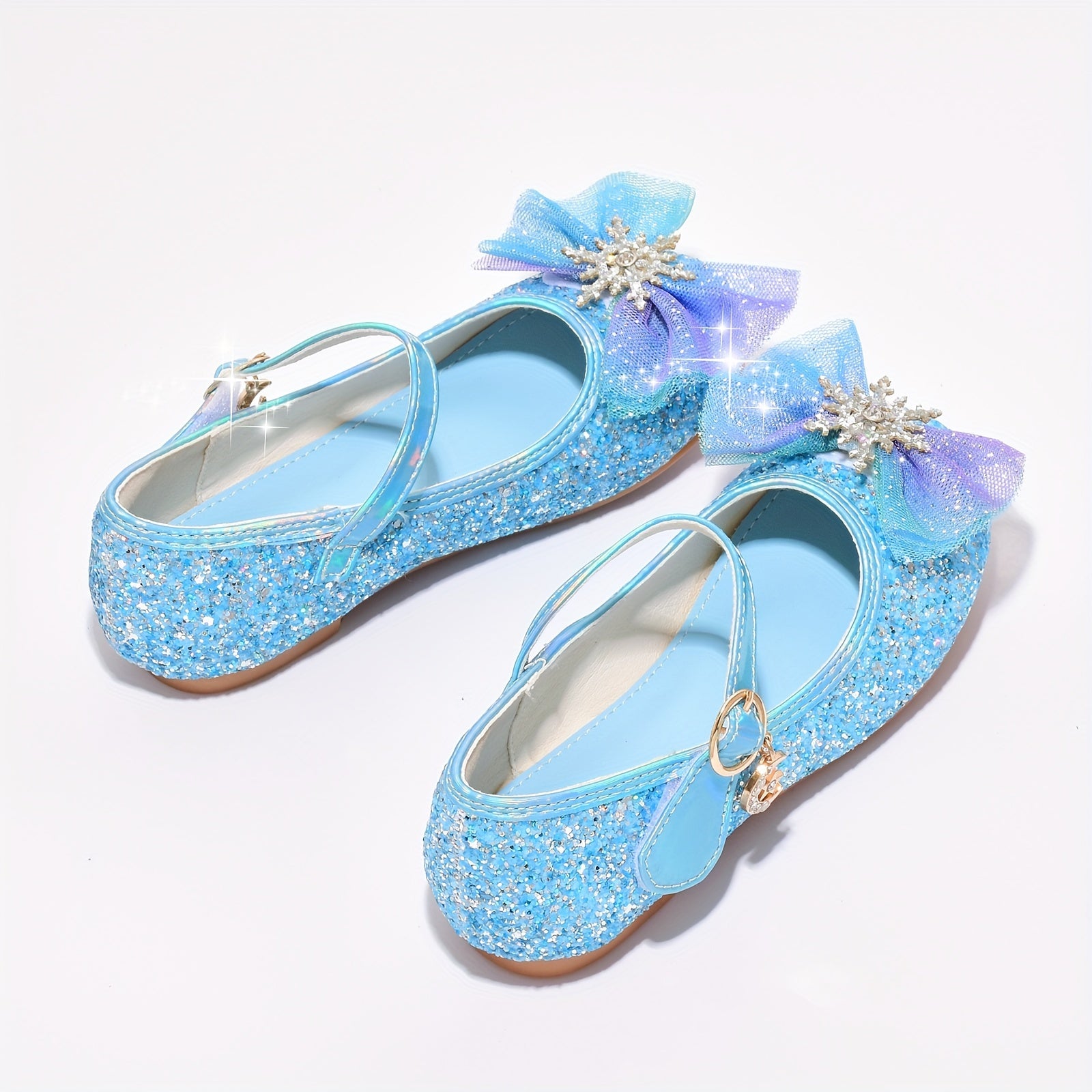 Girls' Blue Crystal Shoes with Non-Slip Soles for Little Princesses