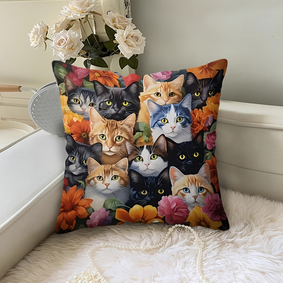 Glam Style Polyester Throw Pillow Cover with Kitten Collage 44.96x44.96 cm Decorative Cushion Case with Zipper