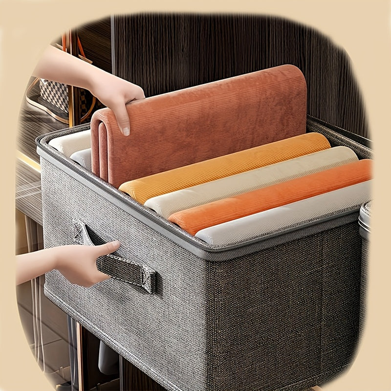 Large Gray Stackable Storage Box with Herringbone Pattern for Closet, Bedroom, Kitchen