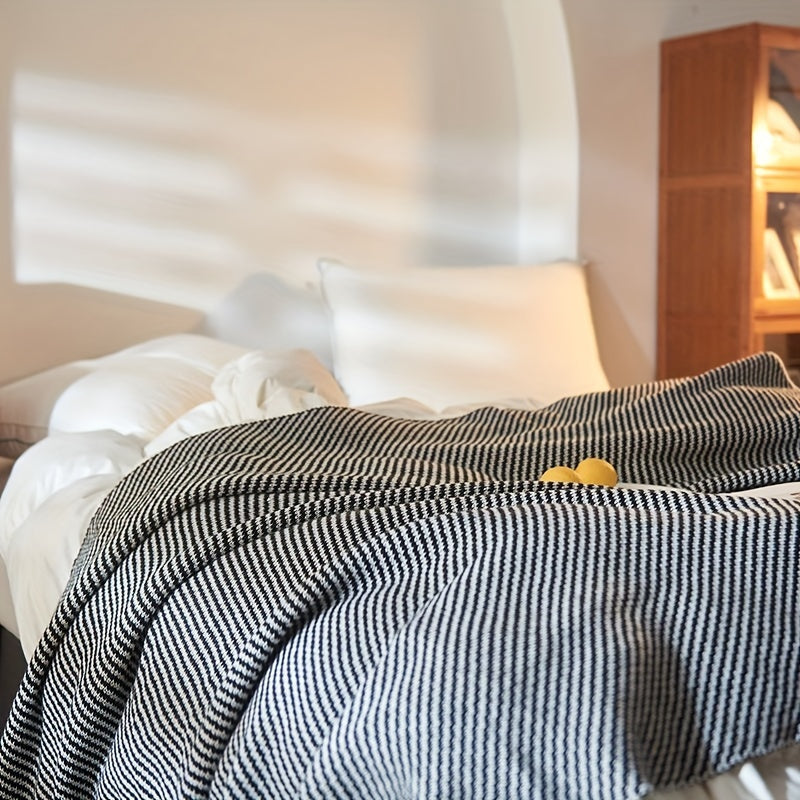 Striped Knitted Blanket for Sofa and Bed Warm Cozy Air Conditioning Use