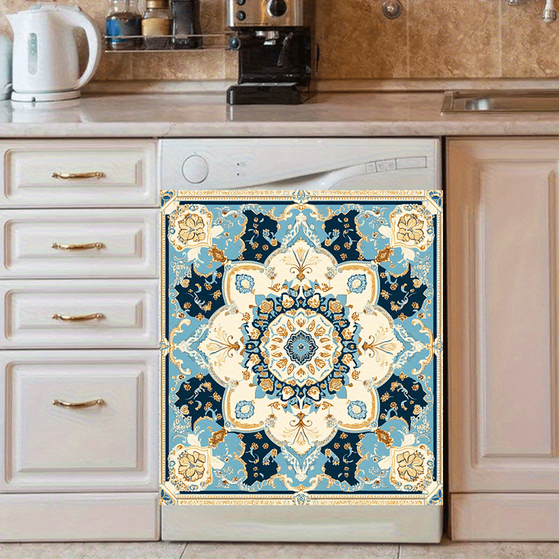 Турецкий голубой винтажный магнит для посудомоечной машины, водонепроницаемый, из ПВХ, стиль дворца, 58,5x65 см