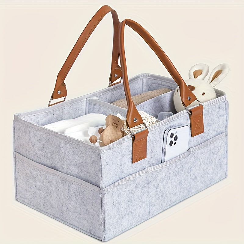 Light Grey Diaper Bag for Moms with Zipper Closure and Foldable Design