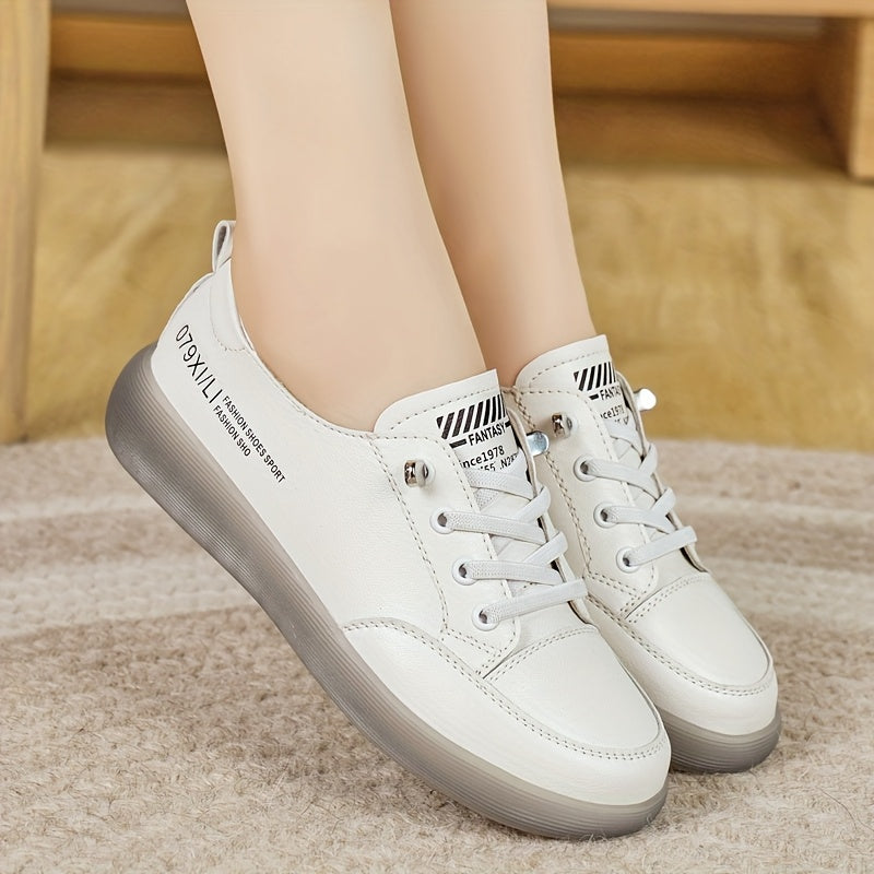 Women's PU Flat Shoes Lace Up Solid Color All Season