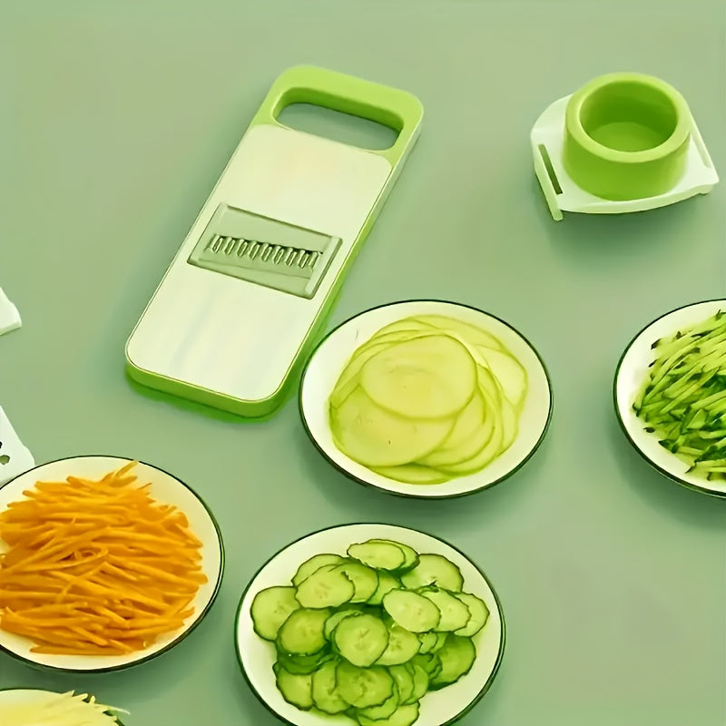 7-Piece Vegetable Cutter Set with Basket and Carrot Grater Plastic Kitchen Tool