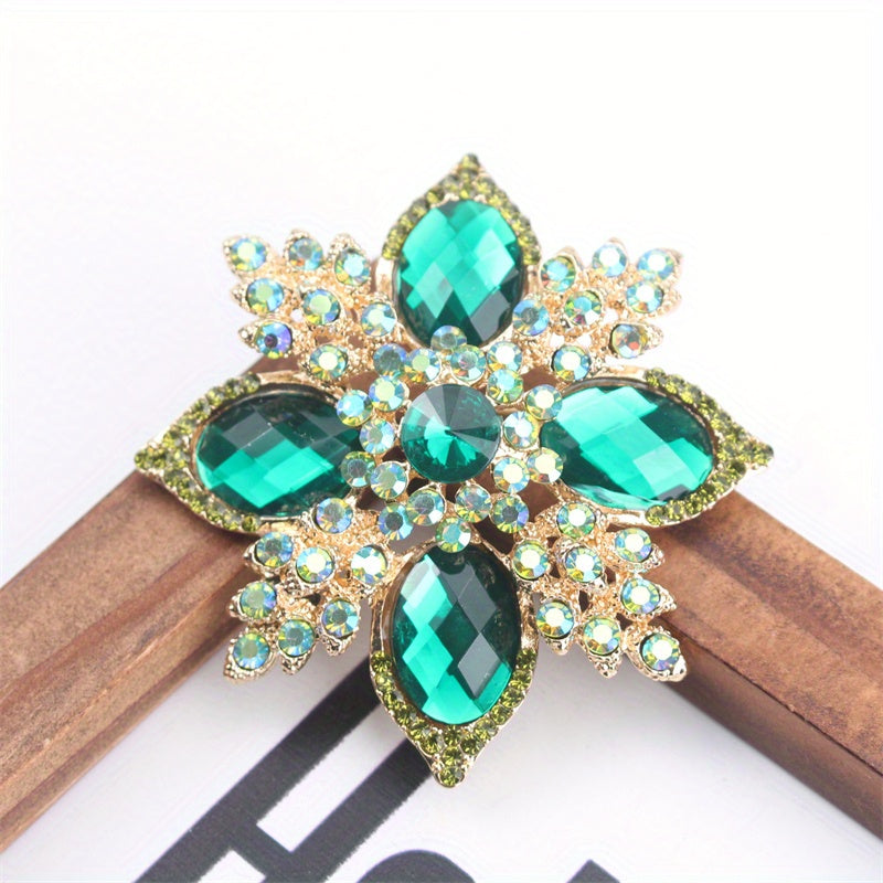 Elegant Flower Brooch Pin Enamel Rhinestones Gift for Her