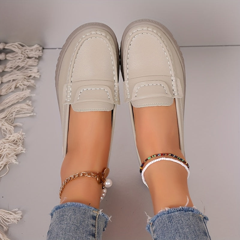 Women'S Black And Beige Slip-On Loafers Non-Slip Flat Shoes Fashionable