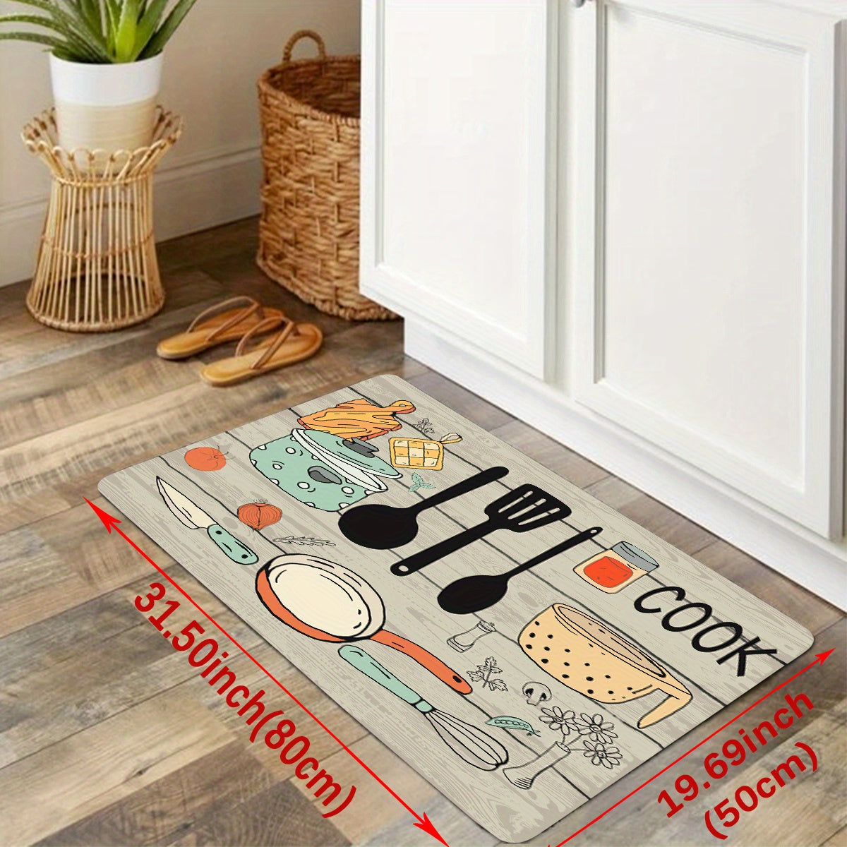Alfombra moderna de poliéster para cocina con gráficos de cubiertos y letras, lavable a máquina, alfombra rectangular para el suelo para cocina y decoración del hogar