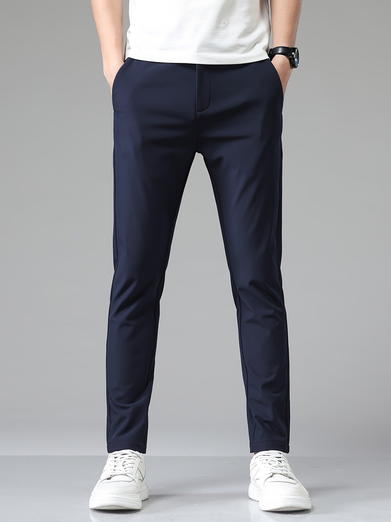 Machine Washable Caramel Slim Fit Straight Leg Trousers for Business Casual 2024