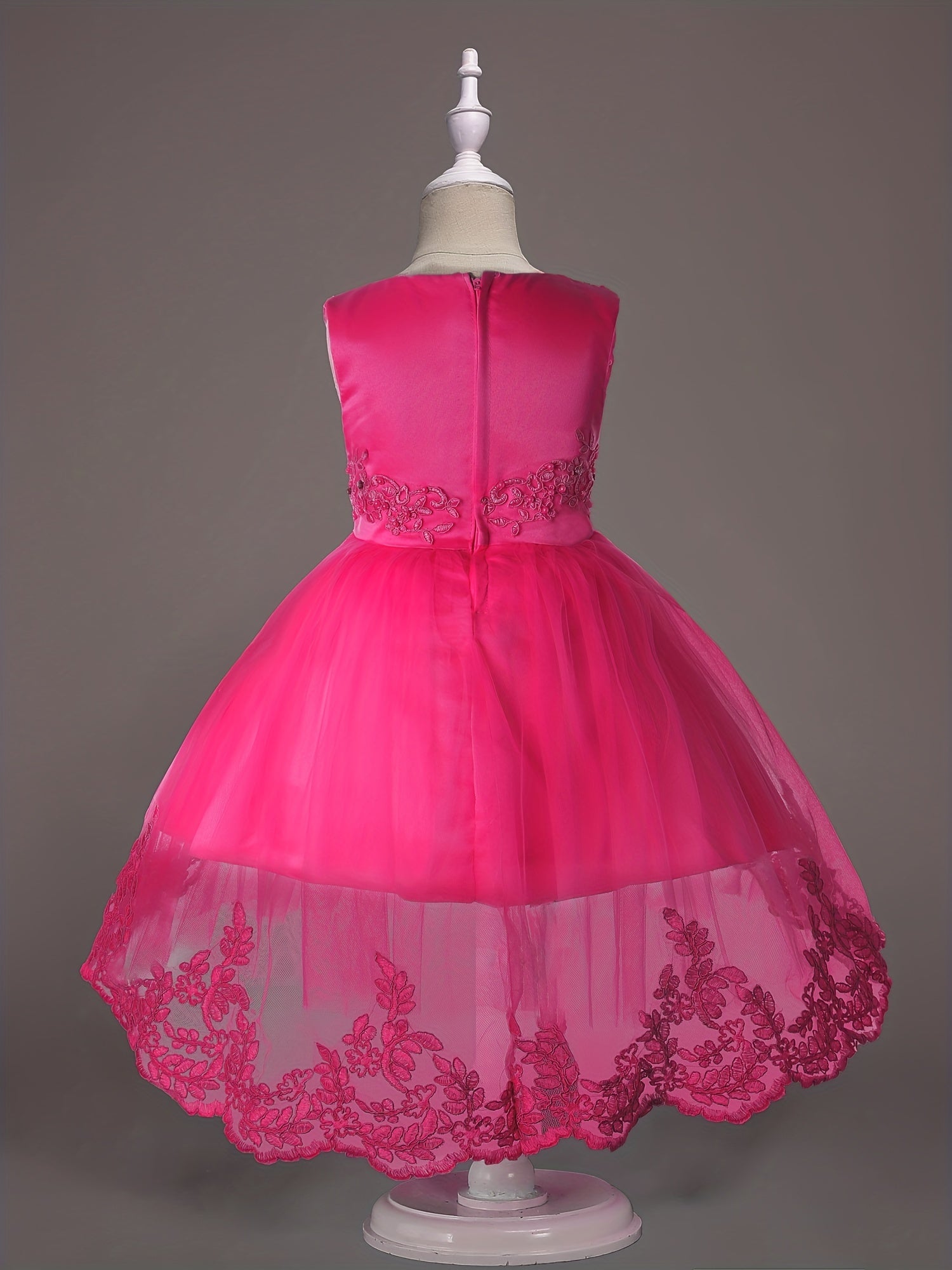 Girls' Red Princess Dress Beaded Embroidery Mesh Tail for Parties Weddings