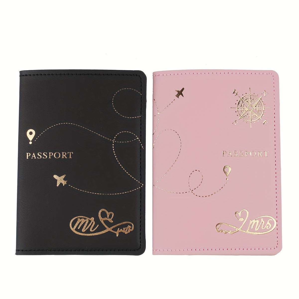 2pcs Travel Passport Holders for Couples Faux Leather Stain Resistant Lightweight Honeymoon