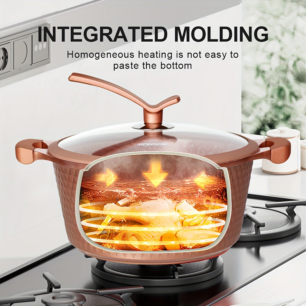 Juego de utensilios de cocina de diamante antiadherente de 15 piezas de lujo con sartenes y ollas para sopa