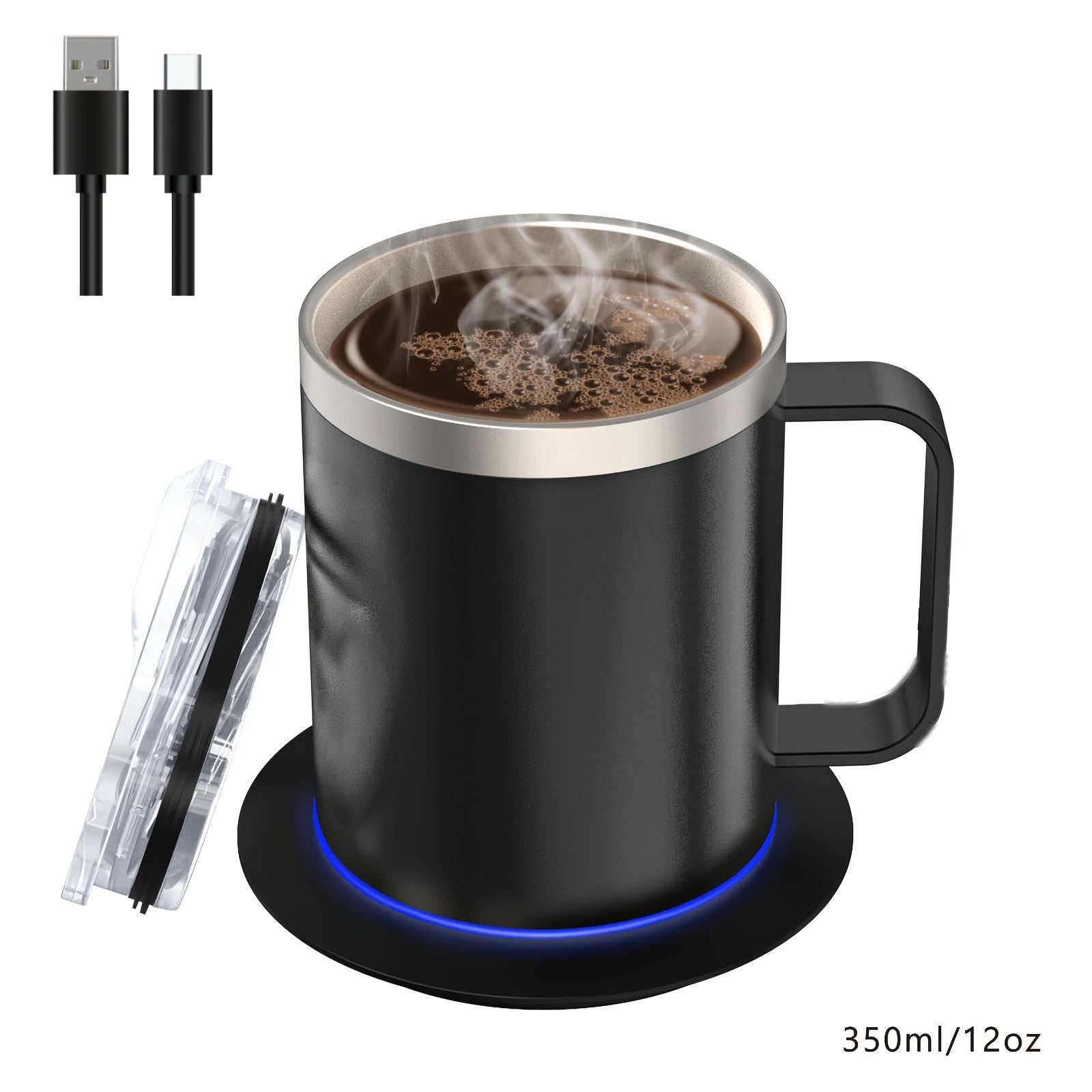 USB-Powered Coffee Thermos Set with Auto-Off and Stainless Steel Mug