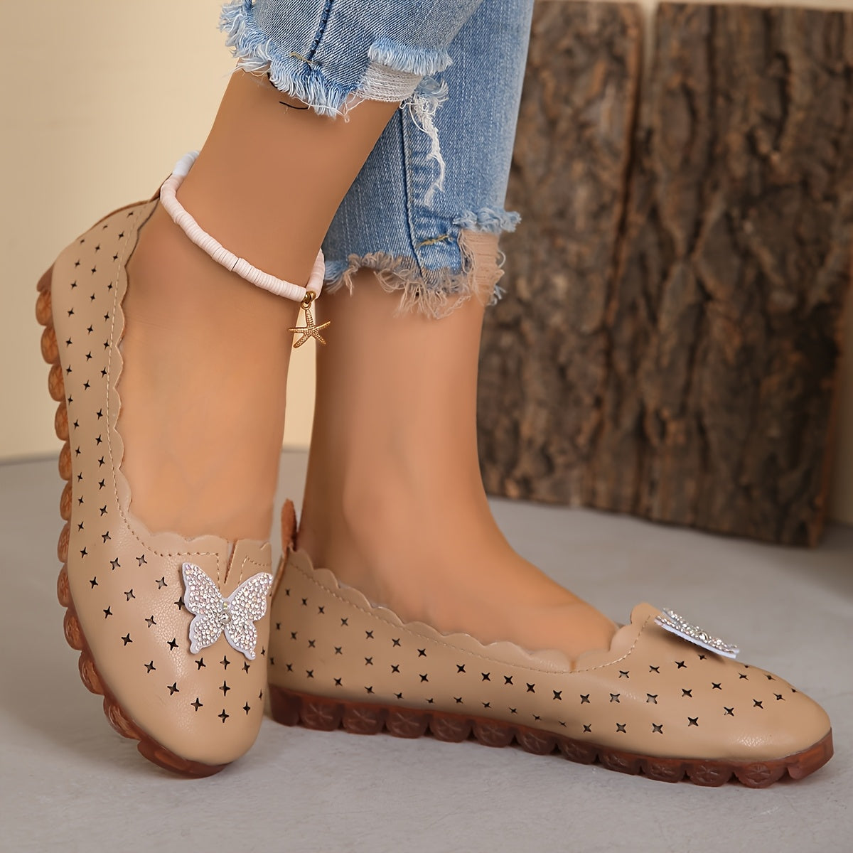 Women's Flats Spring Summer Sparkling Butterfly Non-Slip Rubber Sole