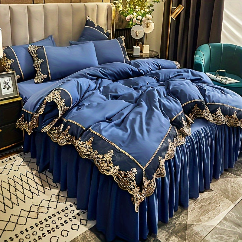 Lace Bedding Set with Quilt Cover and Pillowcases in Multiple Colors Solid Pattern All-Season Polyester