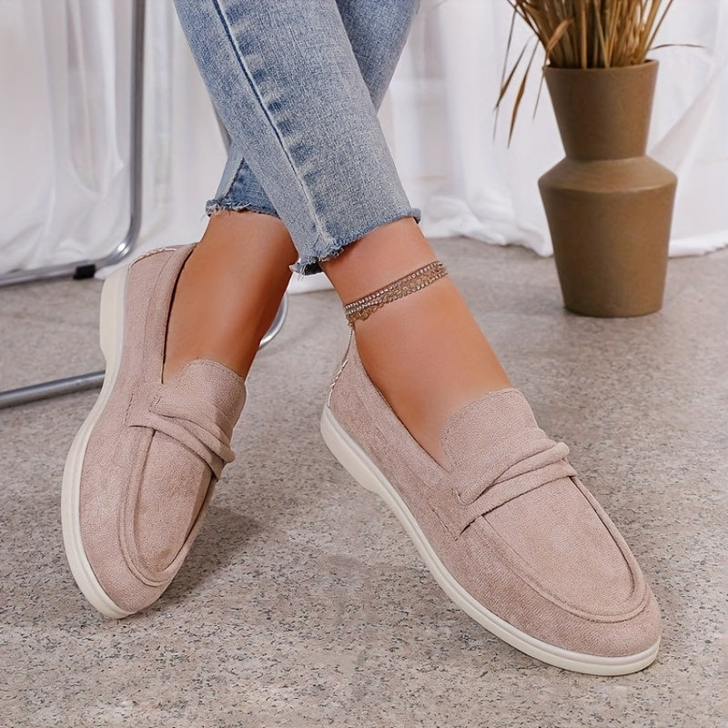 Women's Black Loafers Soft Fabric Slip-On Shoes Round Toe Rubber Sole