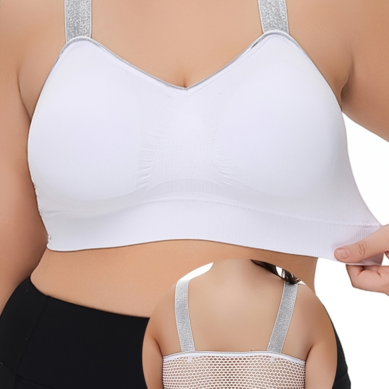 Women’s Summer Silvery Contrast Sports Bra Plus Size Breathable Lingerie