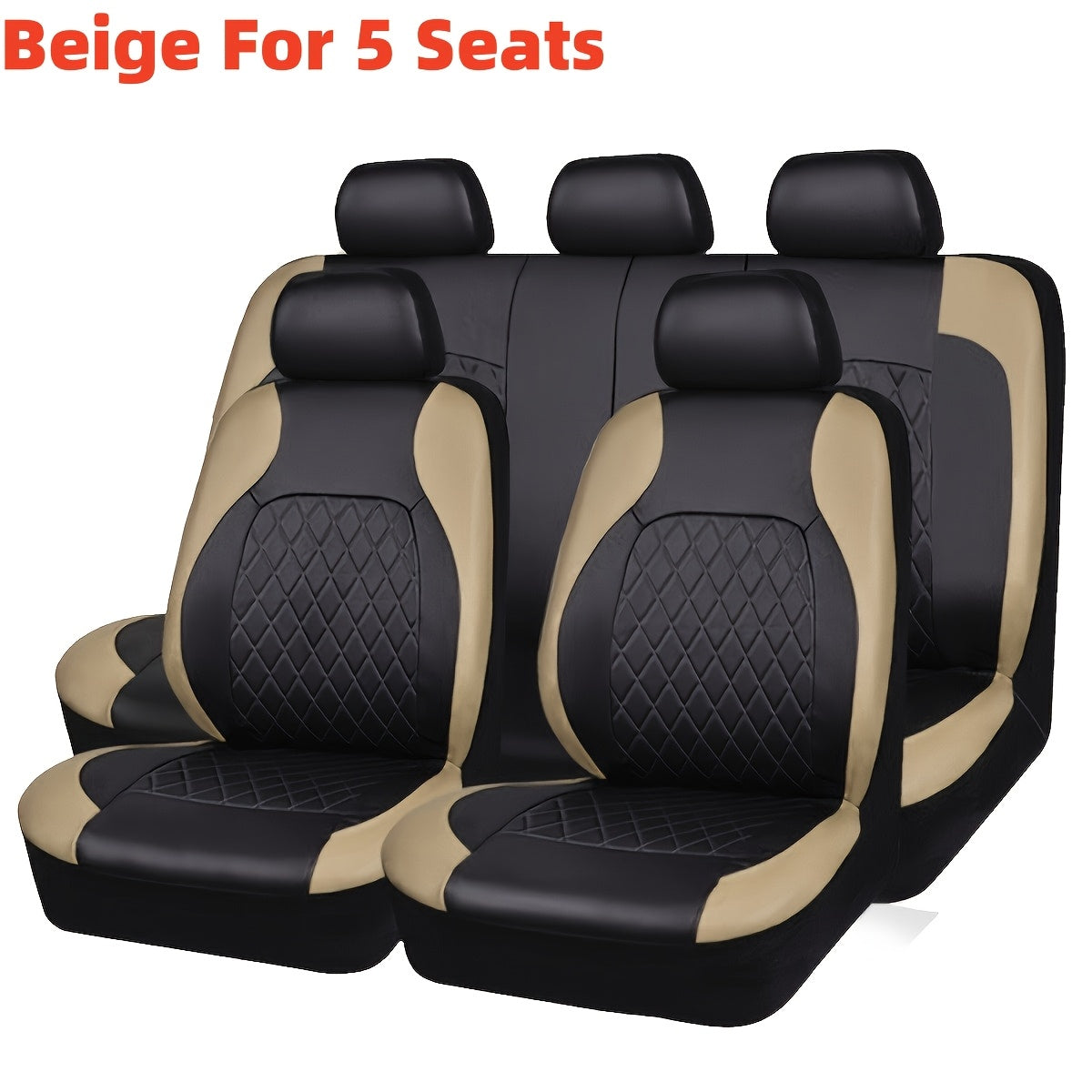5-Seater PU Leather Diamond Pattern Car Seat Covers Breathable Zipper Airbag Compatible