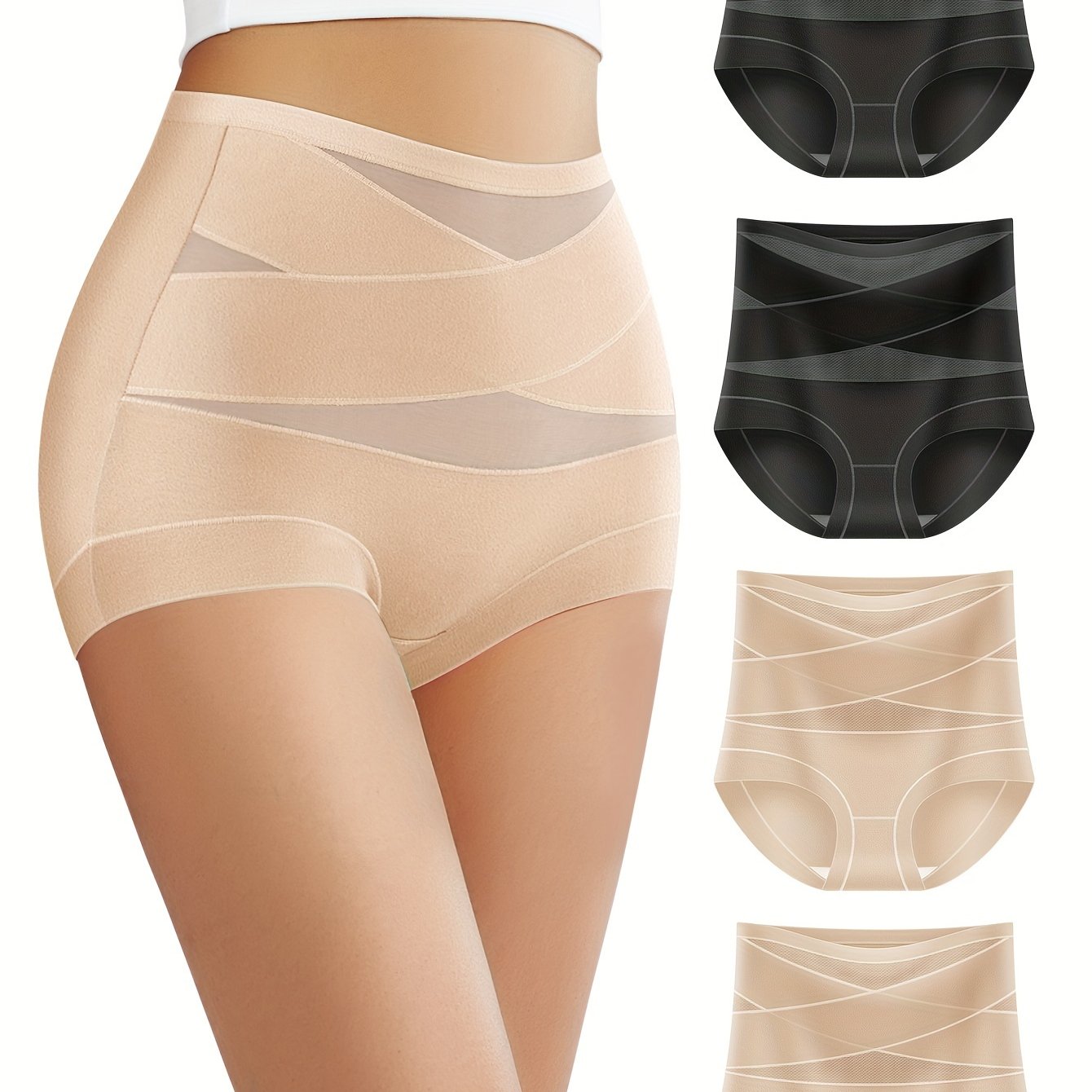 4-Pack High Waist Women's Briefs Tummy Control Cotton Stretchy Underwear