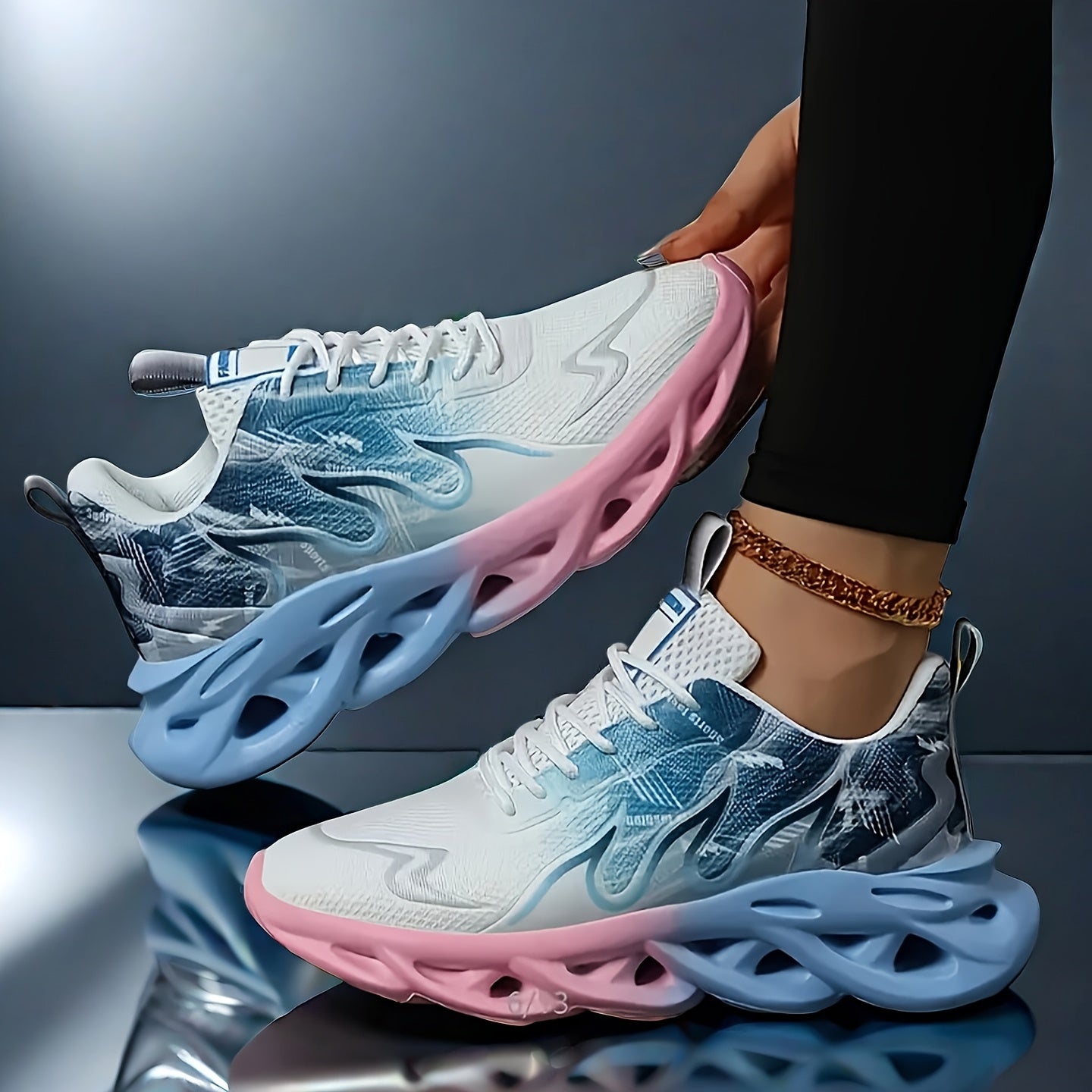 Unisex Plus Size Breathable Mesh Running Shoes Cushioned Sneakers White Green Blue