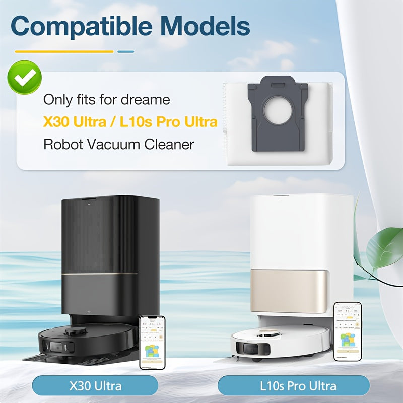 Dreame robot tozalagichlari uchun chang sumkalari - 10 dona - S10Pro Ultra, L10s Pro, X30 Ultra, X40 Master, X40 Ultra, X40Pro Ultra, L40 Ultra modellari uchun mo'ljallangan - Uzoq muddatli pol tozalash uchun kuchli plastikdan tayyorlangan