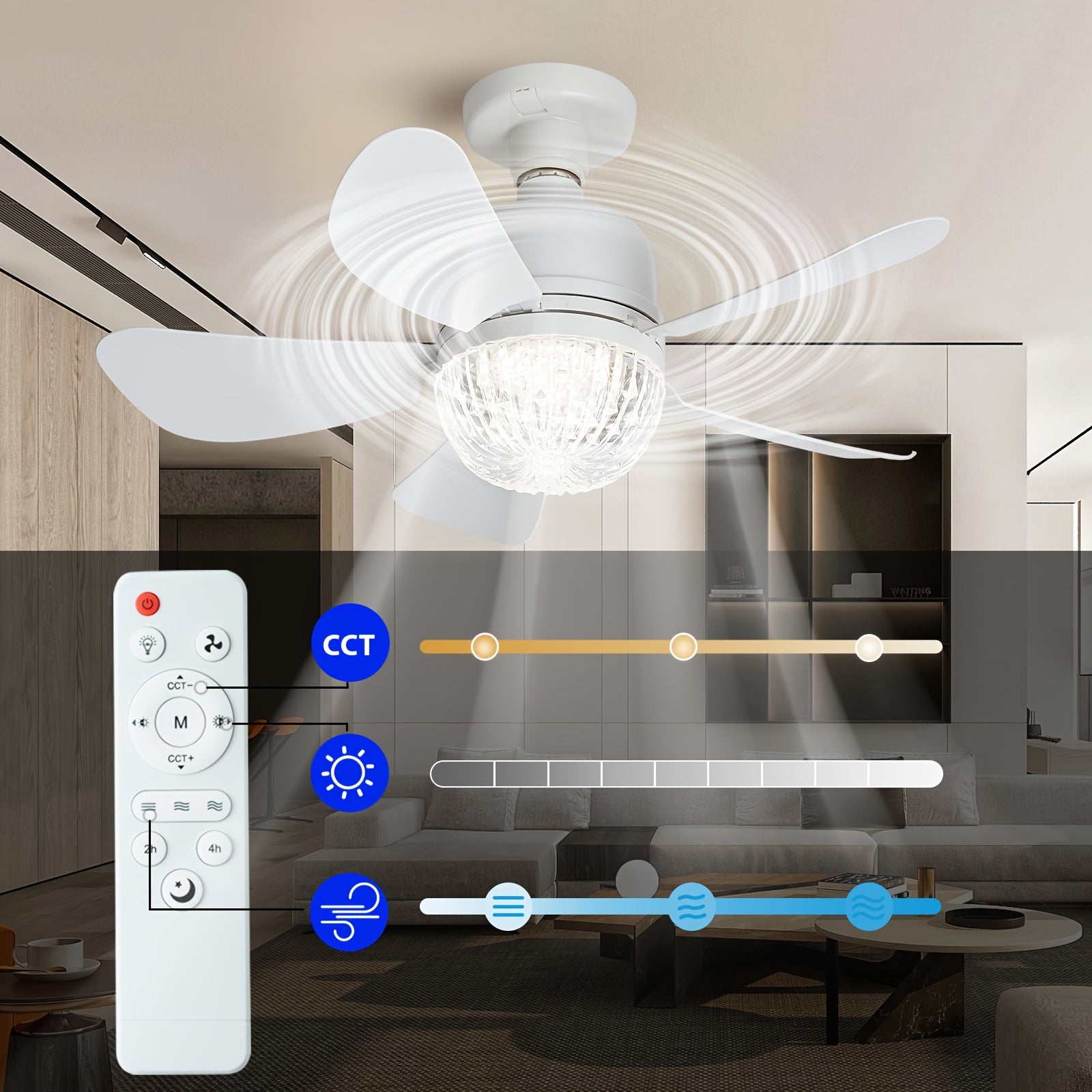 2pcs LED Smart Ceiling Fan Lights with Remote Control Adjustable Lighting and Speed