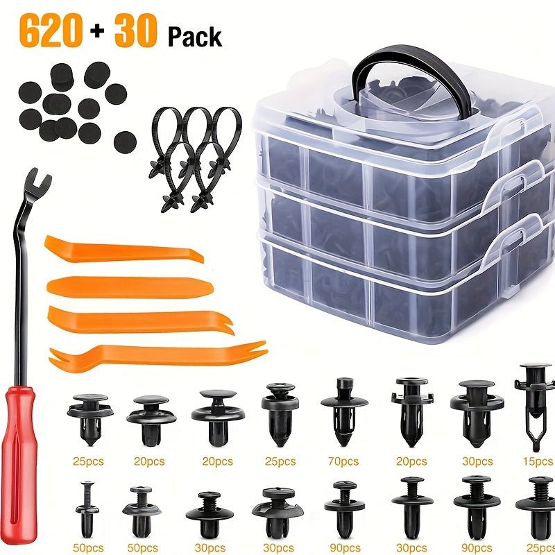 Avtomobilni bosish uchun tutqich kliplar to'plami, plastmassa eshik paneli bumper fastenerlari, 620 dona