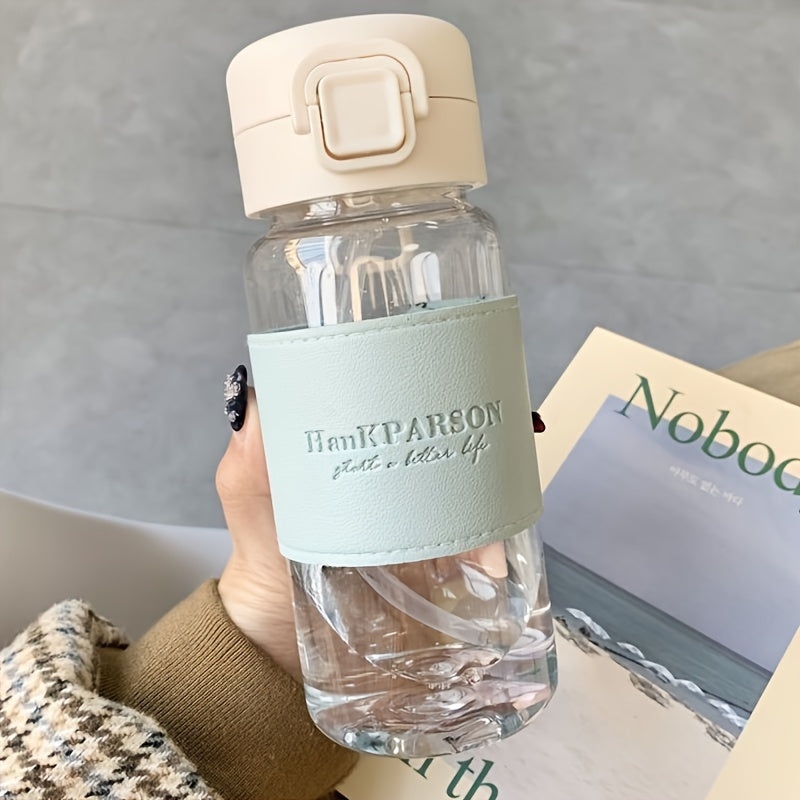 Taza con pajilla de plástico de 16 oz con funda de imitación cuero, portátil y para hidratación en exteriores