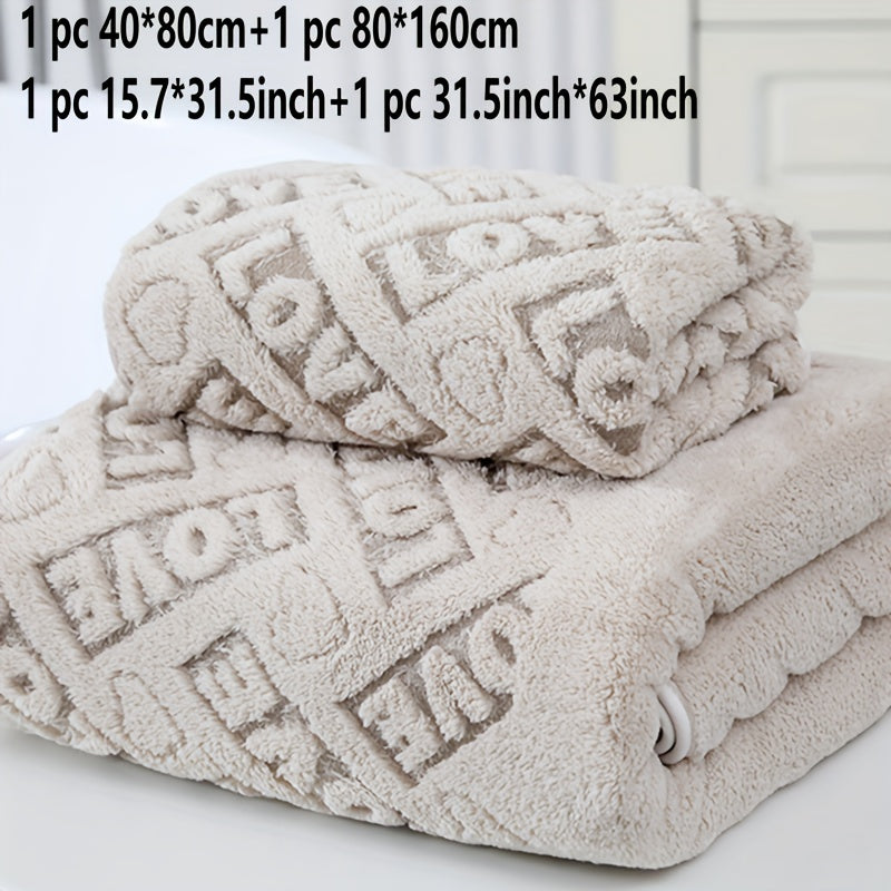 2 dona Coral Velvet yuvinish va vanna to'plami, qo'l sochiqlari va vanna o'rash bilan, 34x75cm yoki 70x140cm