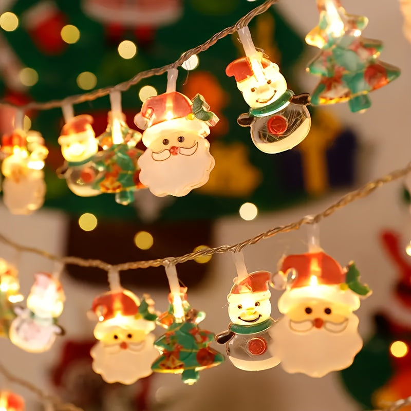 Christmas String Lights with Santa Snowman and Tree Designs Battery Operated Indoor Decor