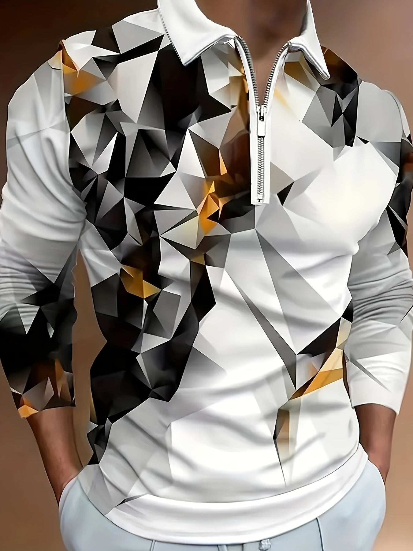 Plus Size Geometric Print Golf Shirt for Men Casual Spring Fall Winter