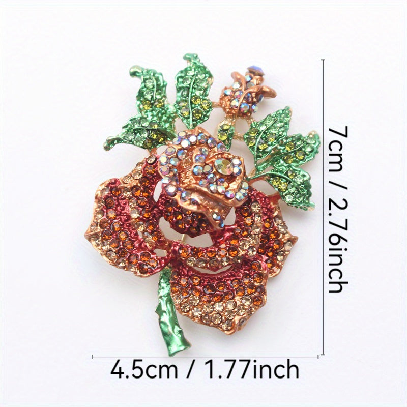 Vintage Cartoon Style Lotus Flower Brooch Pin Rhinestone Enamel Jewelry for Women