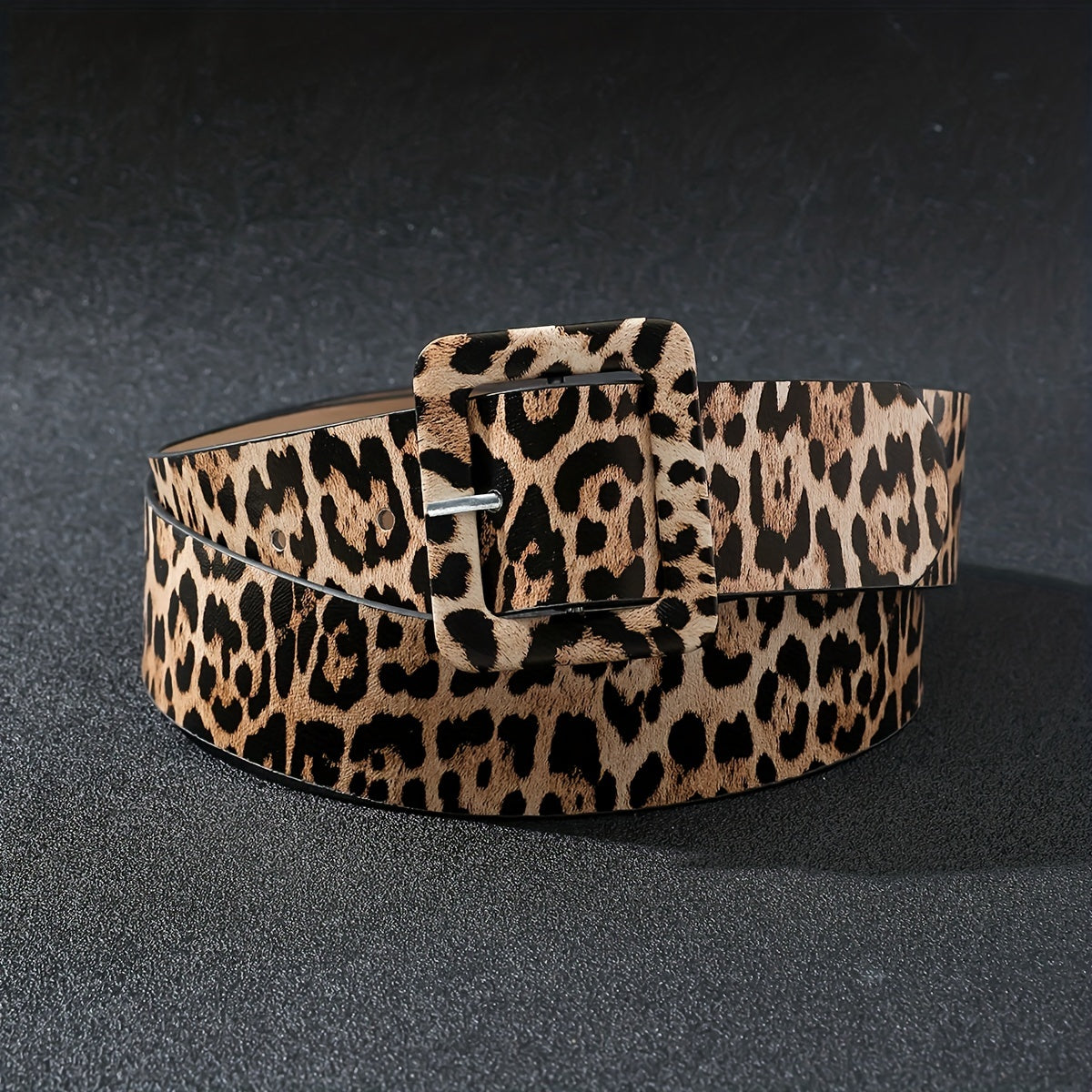 Women's Leopard Print PU Leather Belt with Square Pin Buckle for Jeans