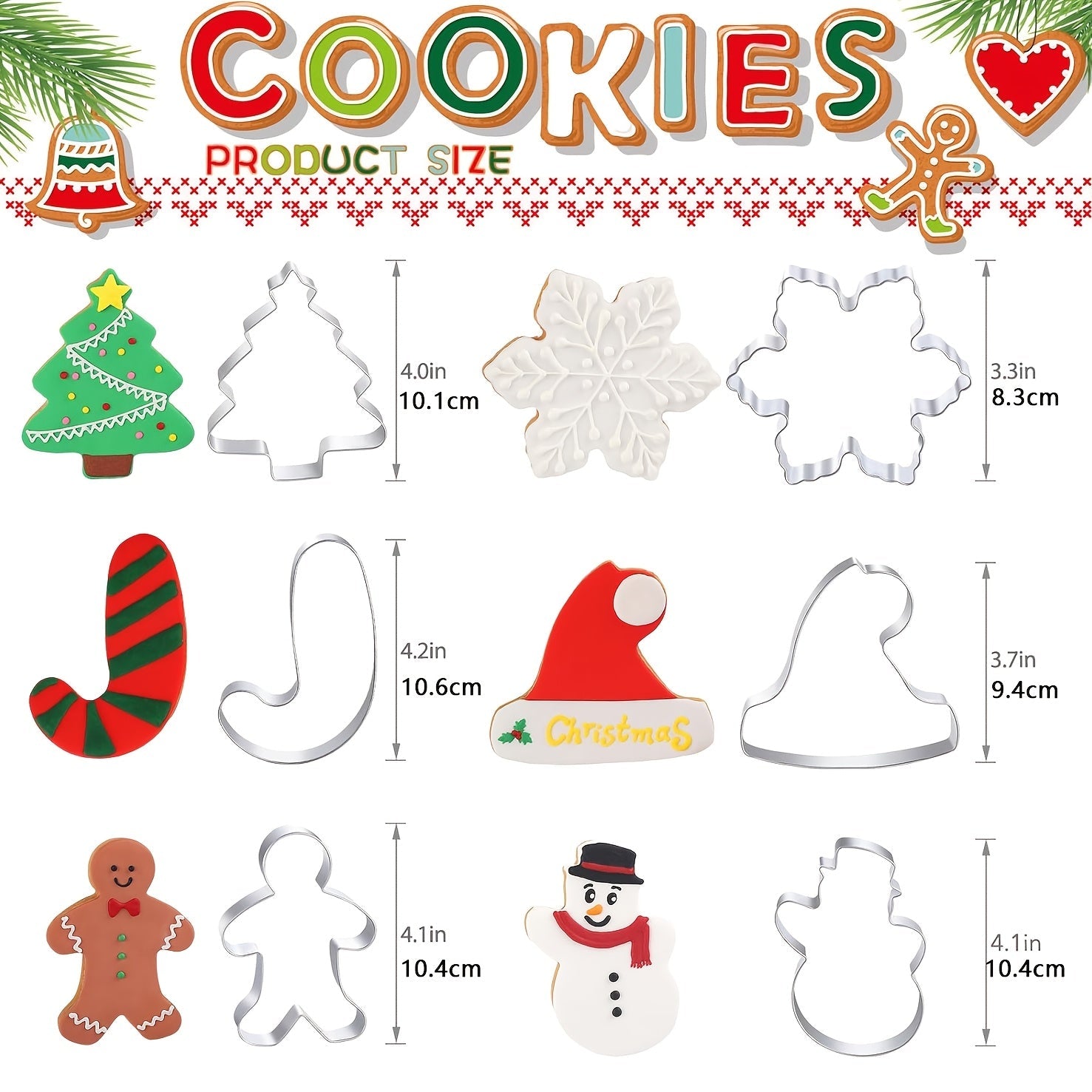 Juego de 6 cortadores de galletas de acero inoxidable para Navidad, ideales para hornear galletas y pasteles
