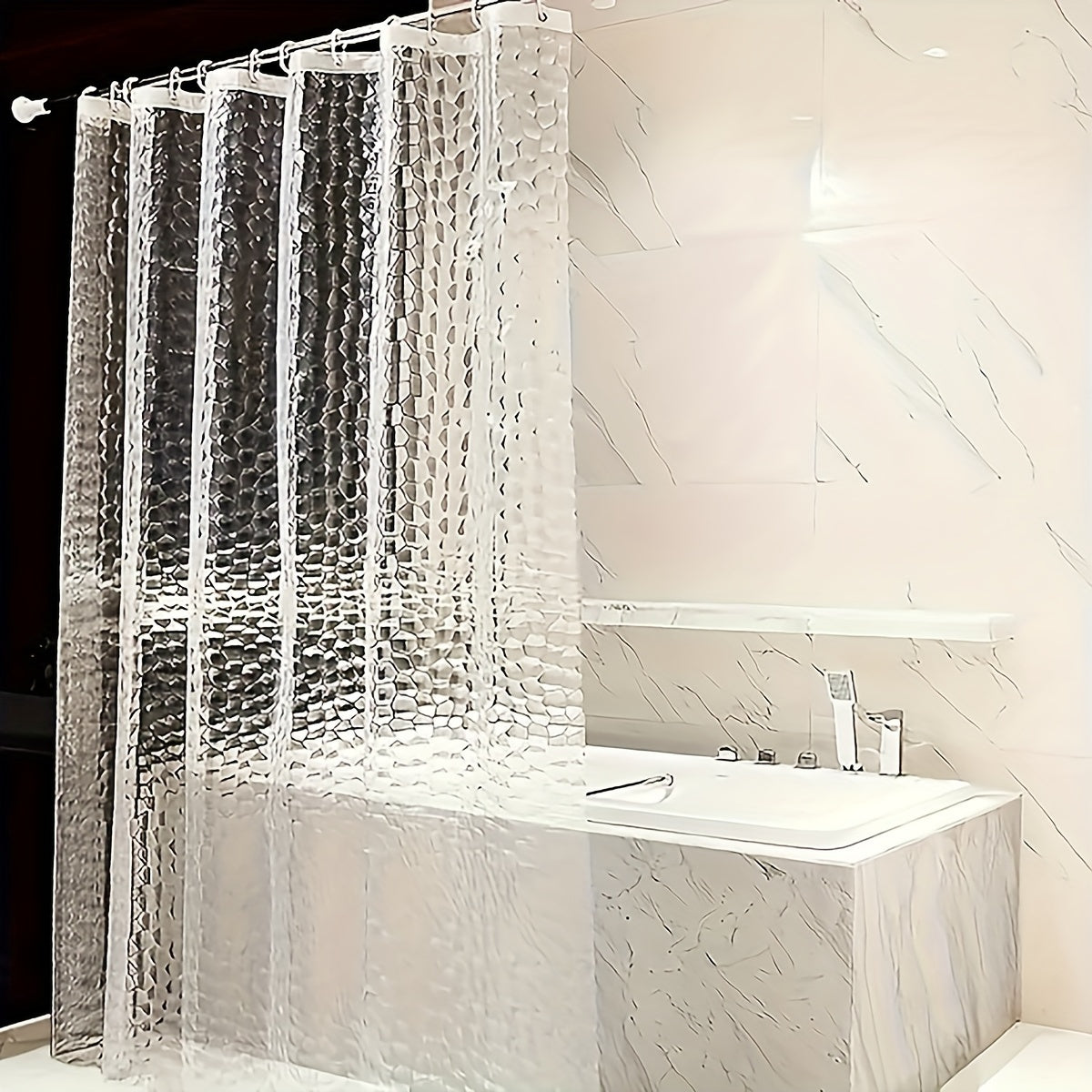 Waterproof 3D Pebble Pattern Shower Curtain Without Hooks for Bathroom Decoration