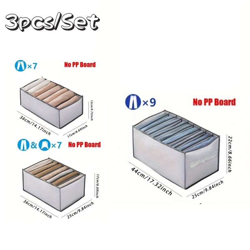 Juego de 3 organizadores de cajones de lona plegables para almacenamiento en armario con rejillas de separación