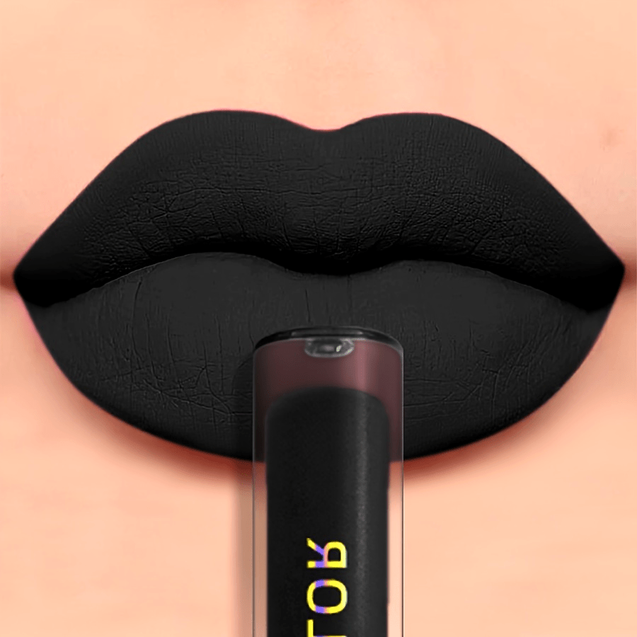 Brillo de labios mate negro para mujer, de larga duración, no pegajoso, color intenso