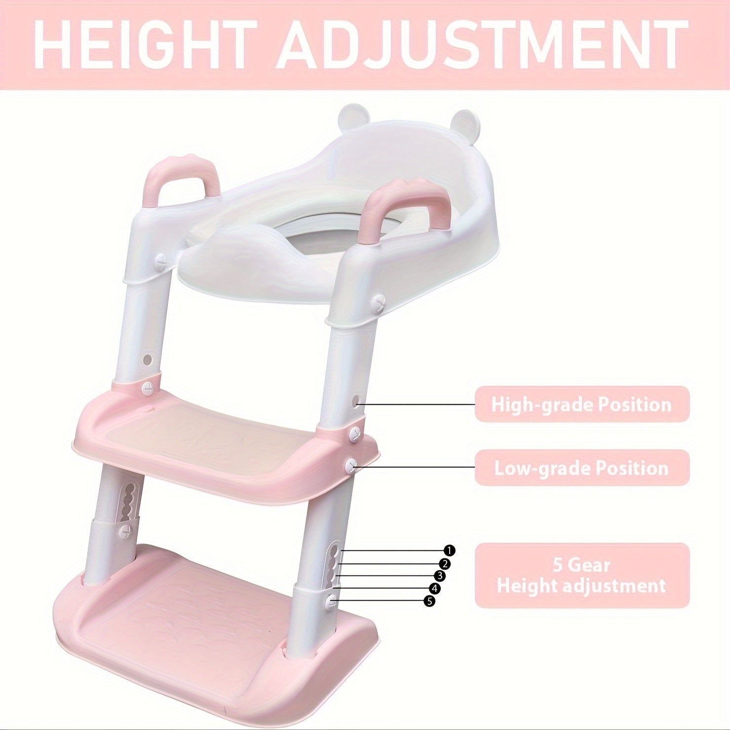 Children's Pink Potty Training Seat with Step Ladder, Adjustable Height, Non-Slip